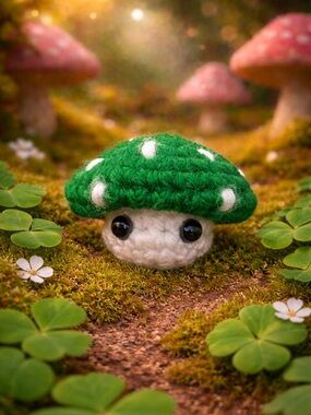 Crochet Lucky Green Popping Mushroom ☘️